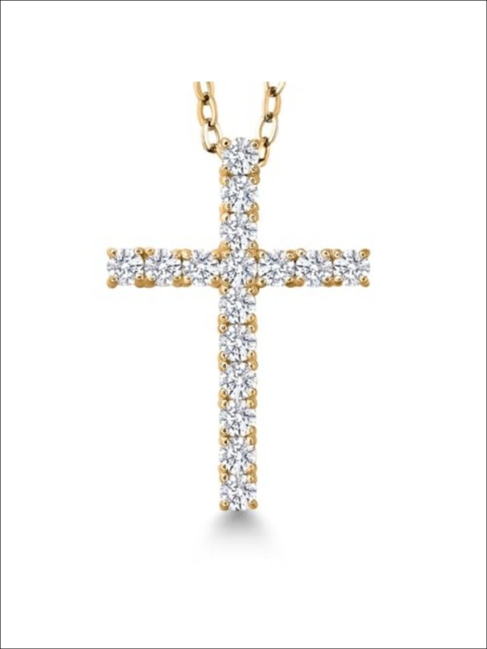 Lab Grown Diamond Cross Pendant Necklace 18K Yellow Gold Plated Silver